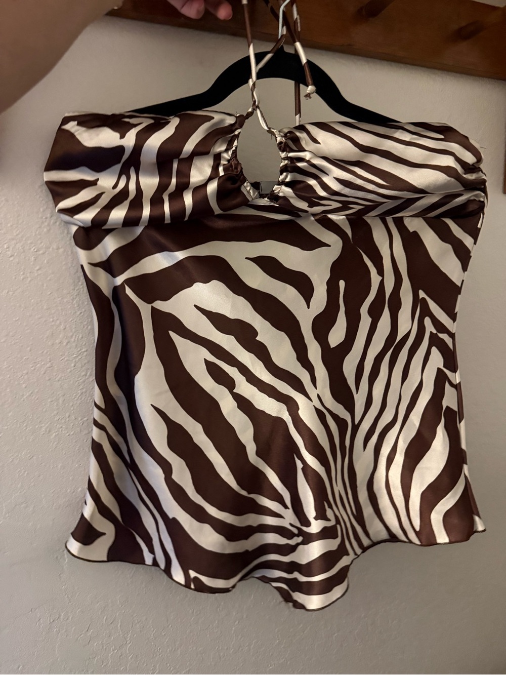 Brown and Cream Zebra Halter Satin Camisole (going out top)